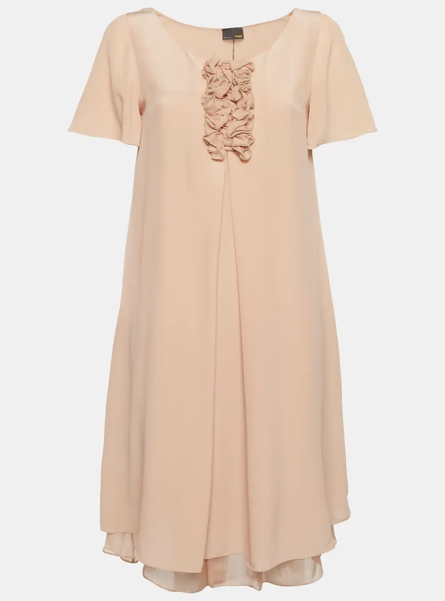 Fendi Beige Silk Frilled Short Dress M