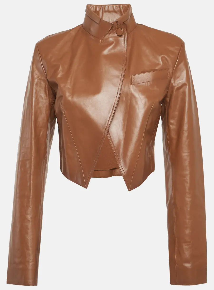 Fendi Brown Leather Cropped Bolero Jacket S
