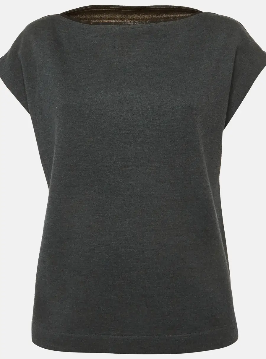 Fendi Grey Fleece Wool Knit Boat Neck Cap Sleeve Top S