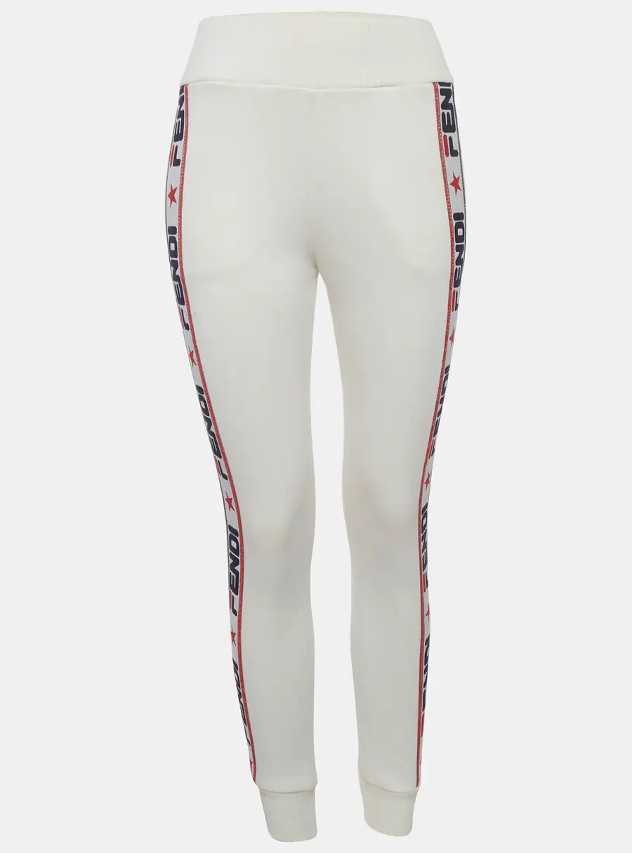 Fendi x Fila White Cotton Knit Logo Stripe Detail Sweatpants XS