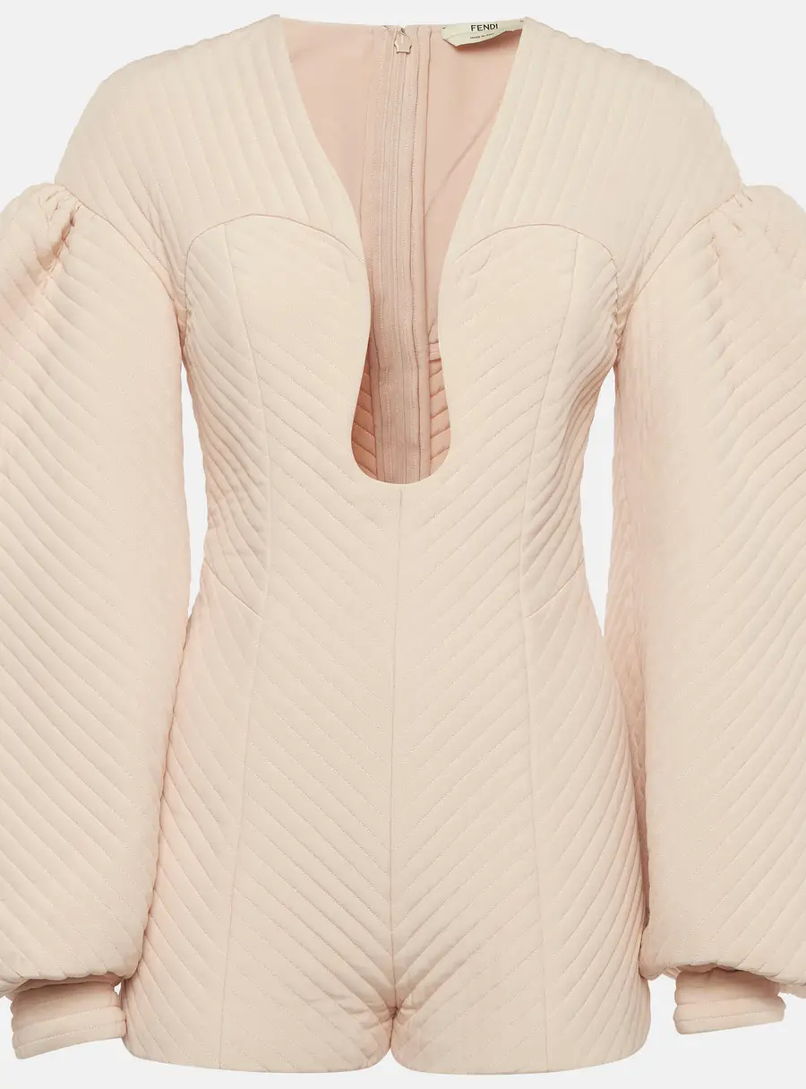 Fendi Light Pink Silk Padded Architectural Mini Jumpsuit S