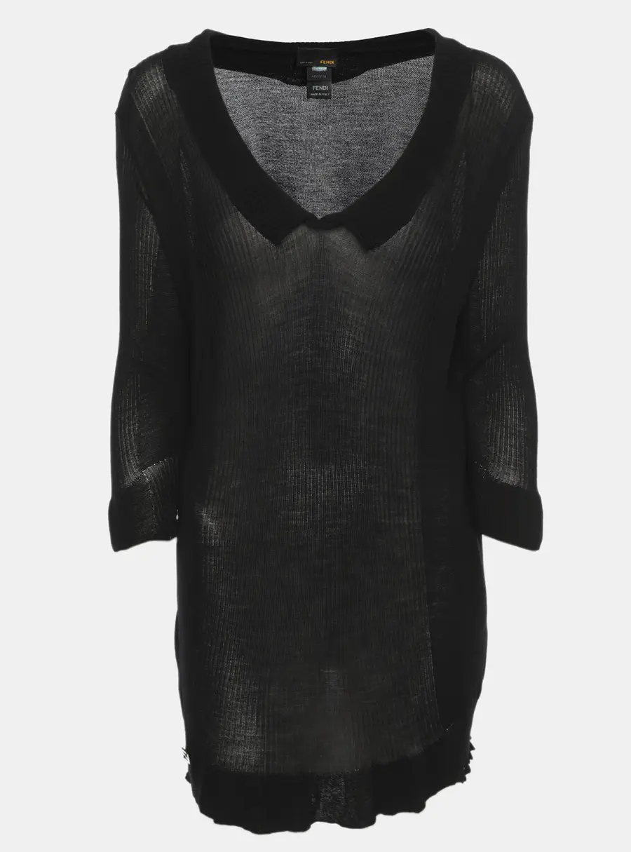 Fendi Black Knit V Neck Long Sleeve Blouse M