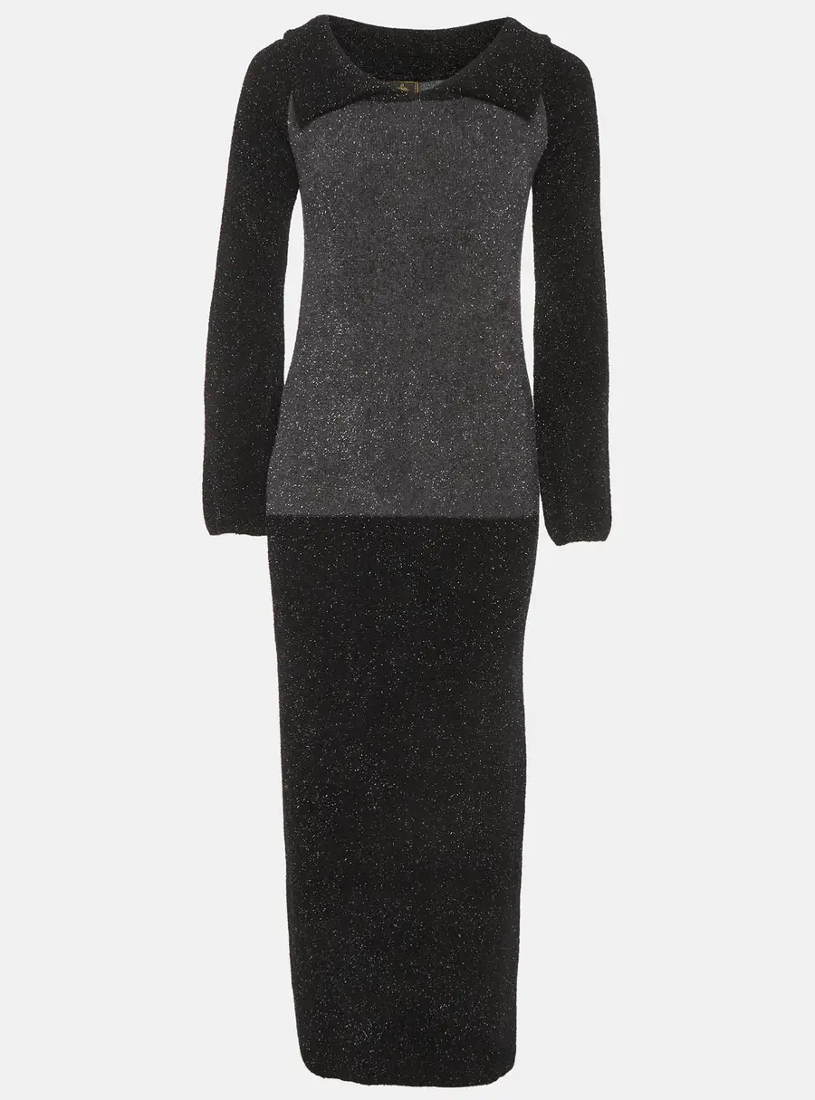 Fendi Vintage Black/Grey Synthetic Knit Metallic Maxi Dress S