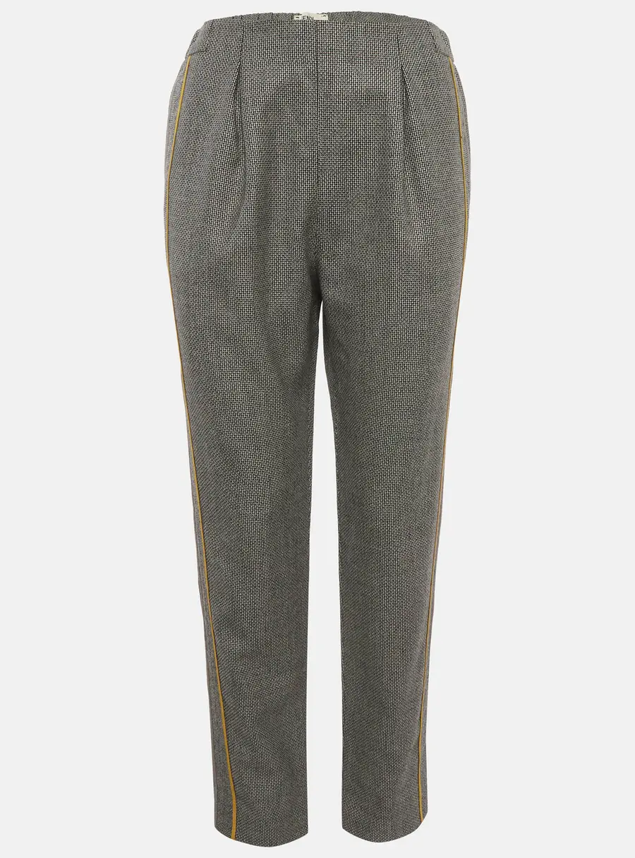 Fendi Black/White Herringbone Contrast Trim High Waist Trousers M