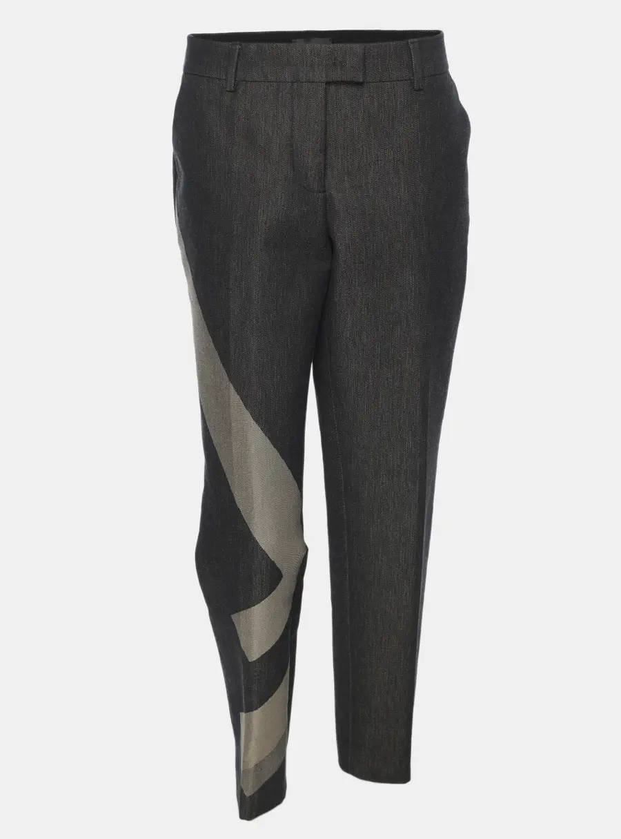 Fendi Dark Grey Denim Geometric Logo Slim Fit Trousers M