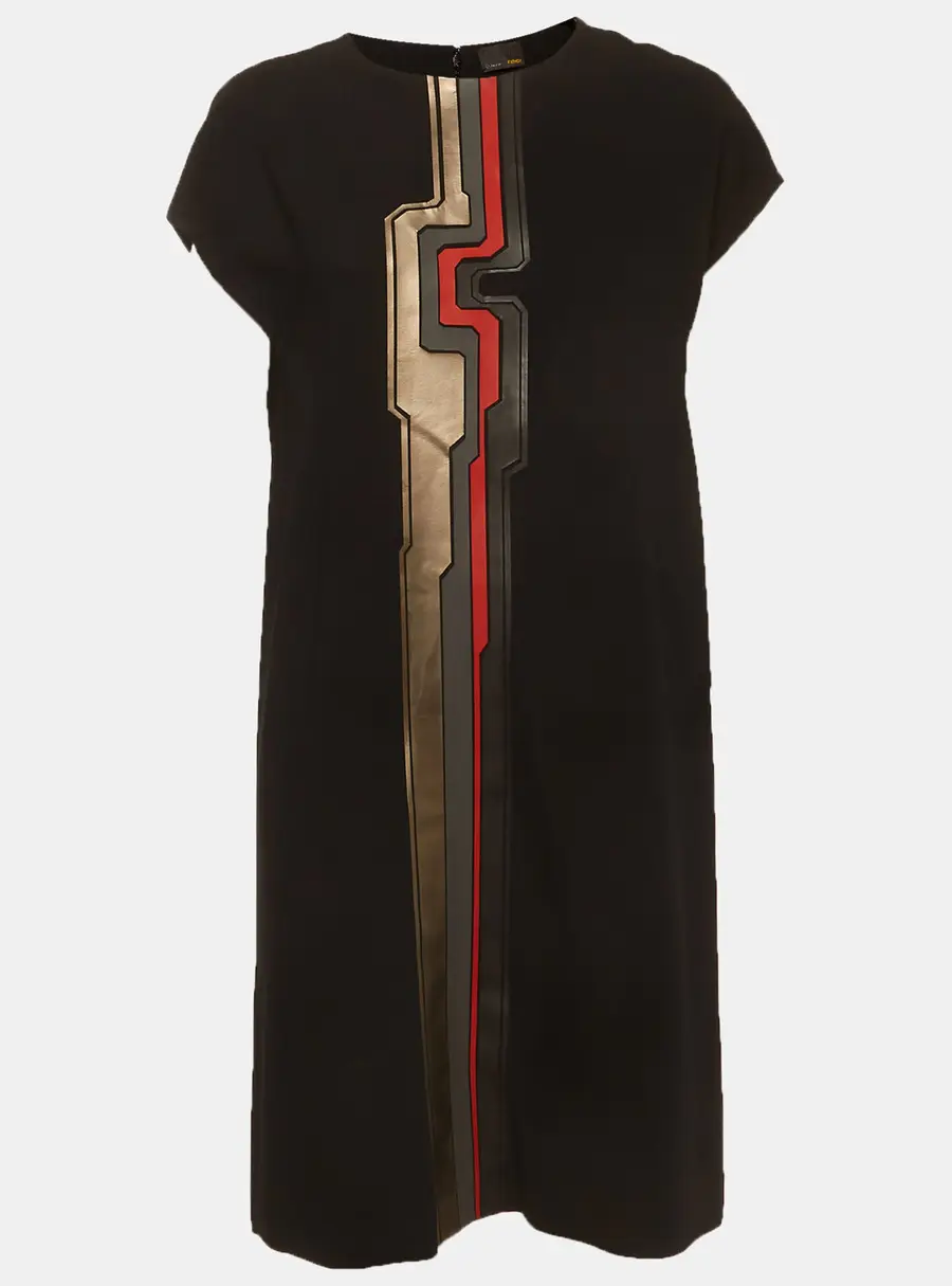 Fendi Black Graphic Print Crepe Sheath Mini Dress M