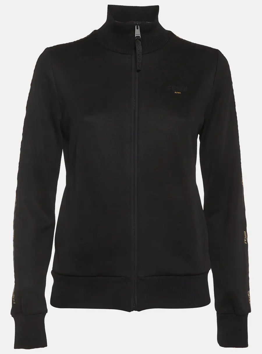 Fendi Black Jersey High Neck Track Top S
