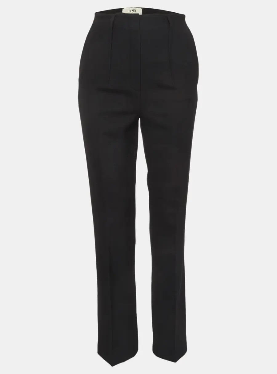 Fendi Black Gabardine High Rise Trousers S