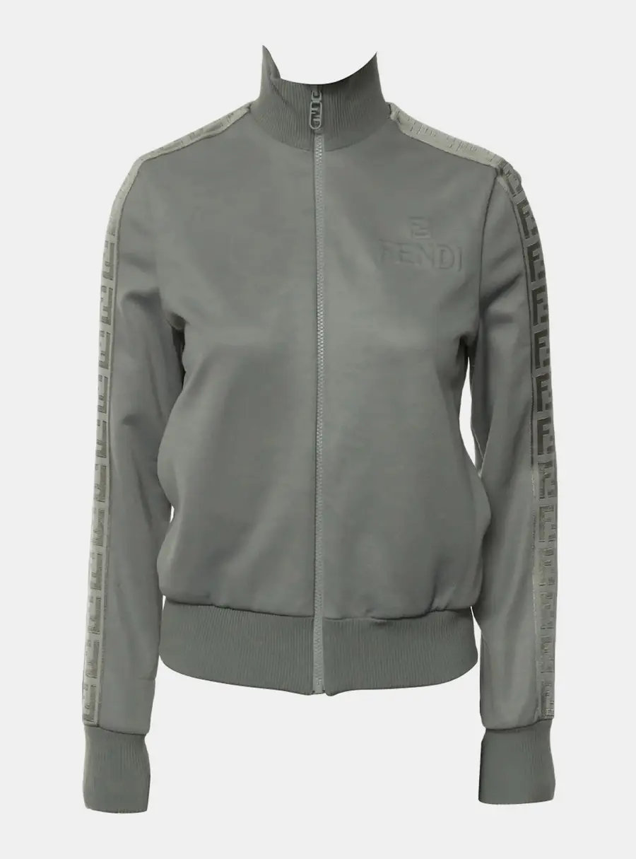 Fendi Logo Grey Cotton, Polyester Jacquard Bomber Jacket Size S