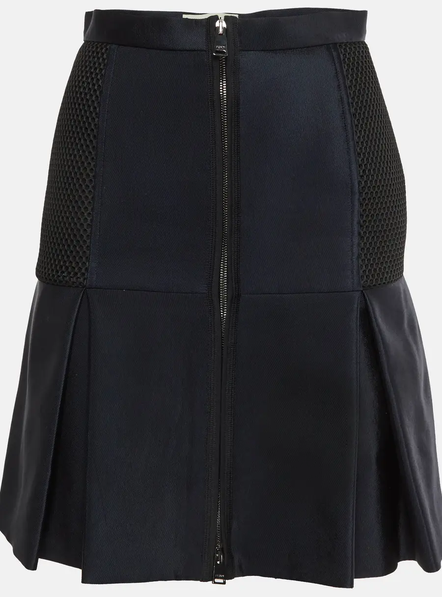 Fendi Navy Blue Garbadine N Mesh Pleated Mini Skirt S