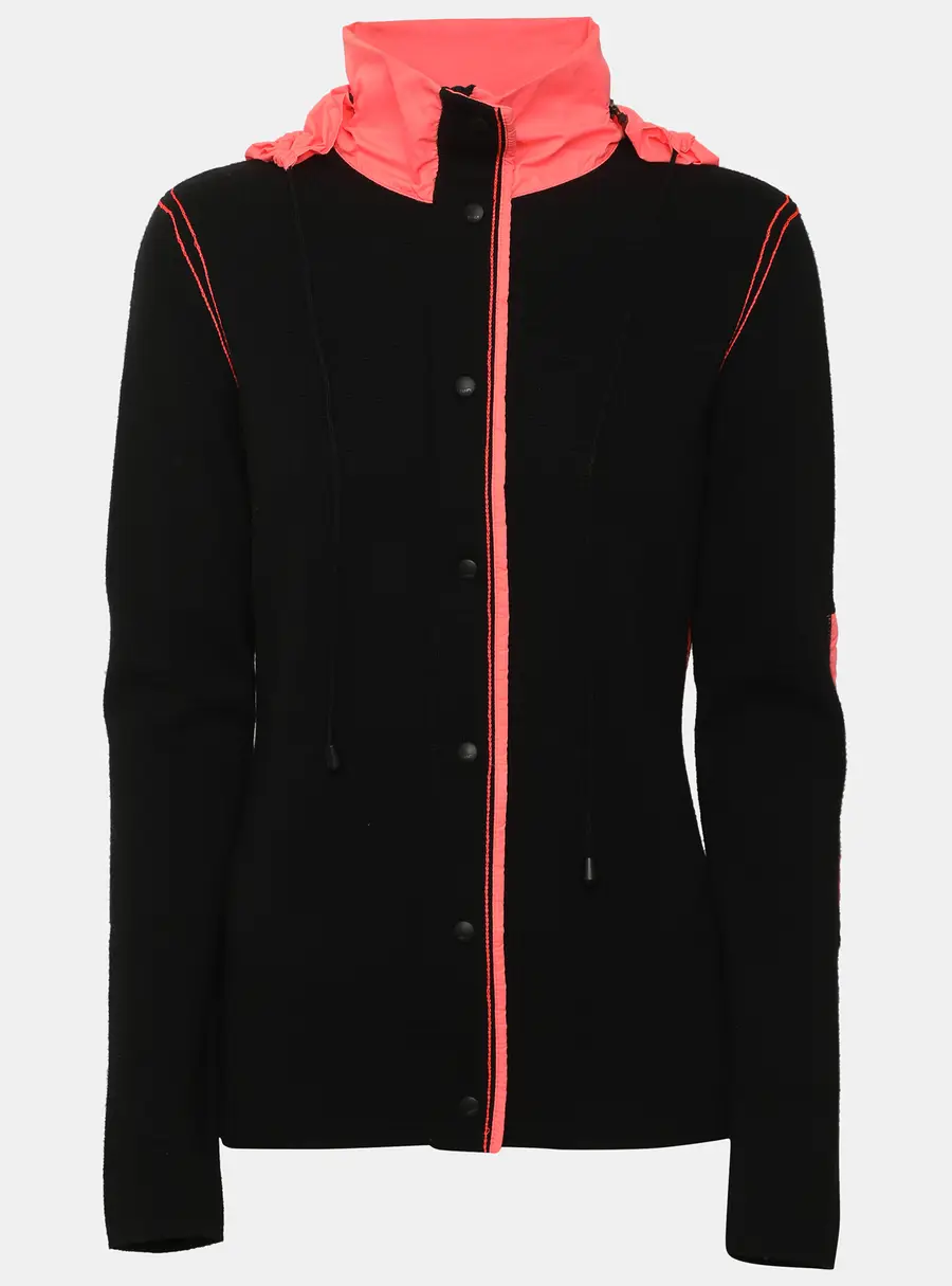 Fendi Black/Coral Wool and Nylon Zip Up Hoodie Jacket S