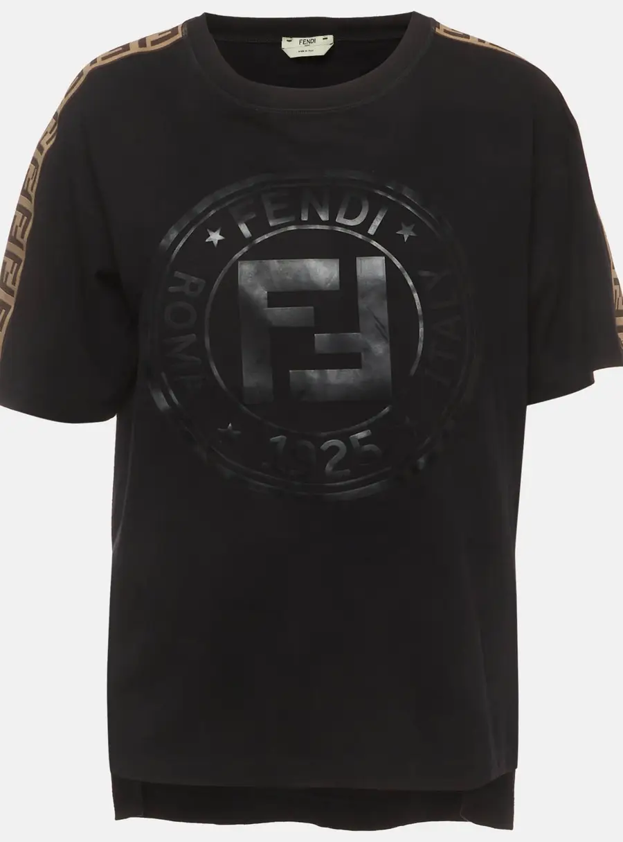 Fendi Black Logo Appliqué Jersey Crewneck T-Shirt M
