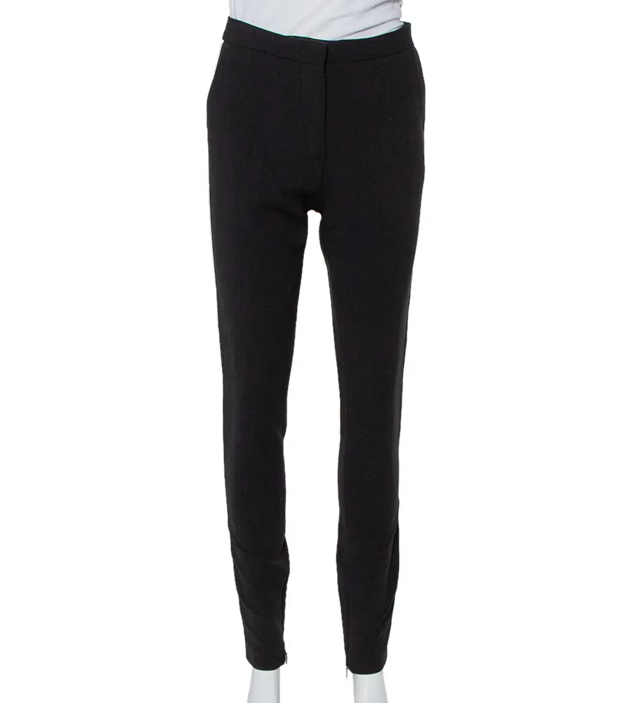 Fendi Black Wool Contrast Trim Zip Detail Tapered Leg Pants S