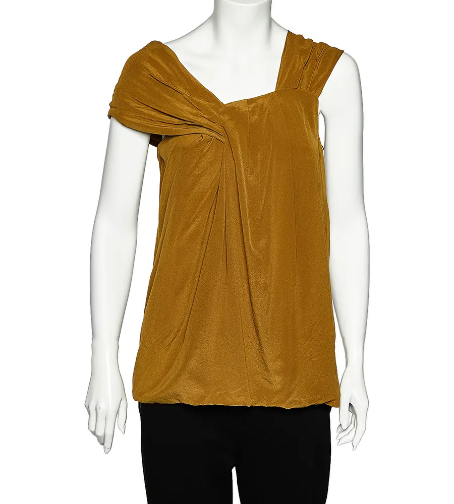 Fendi Olive Green Silk Draped Sleeve Detail Top M