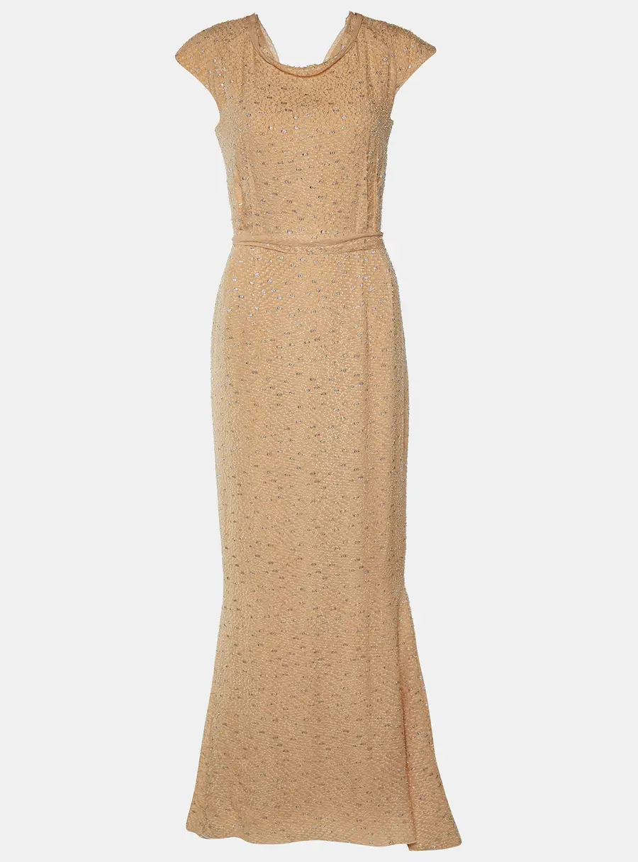 Fendi Light Orange Silk Fil Coupe Trail Gown M