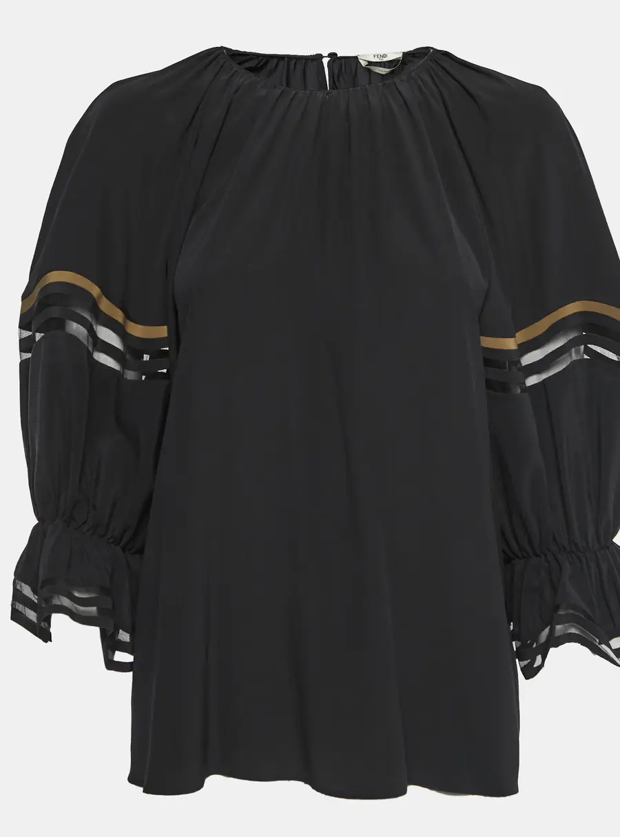 Fendi Black Silk Balloon Sleeve Top S