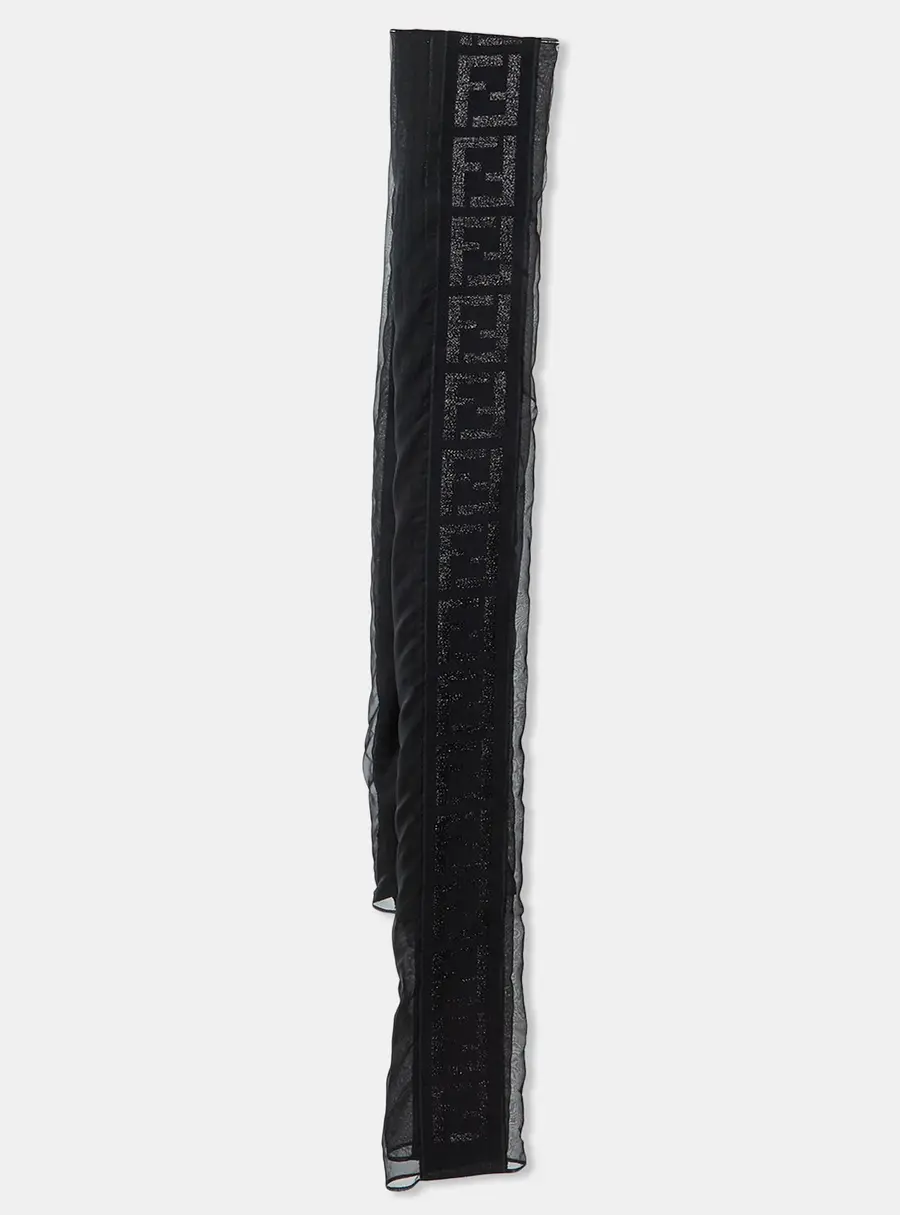 Fendi Black FF Monogram Wool & Silk Sheer Stole