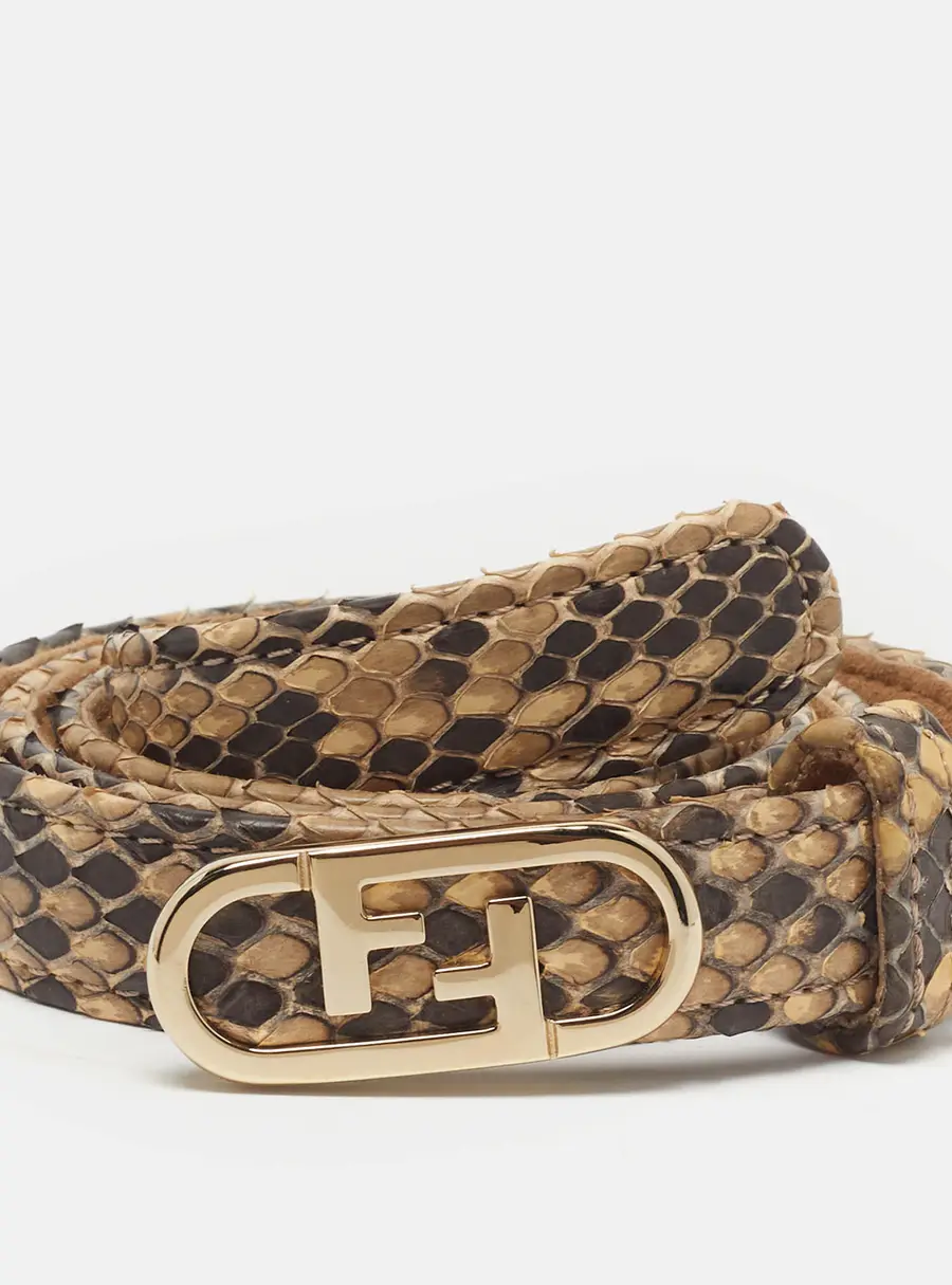 Fendi FF Oval Waist Belt Beige Python