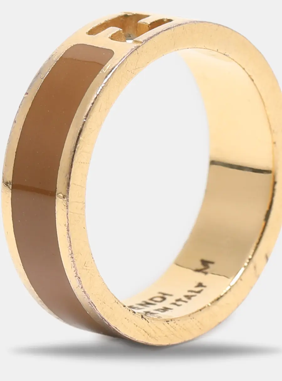 Fendi The Fendista Bi-color Enamel Gold Tone Band Ring Size 55