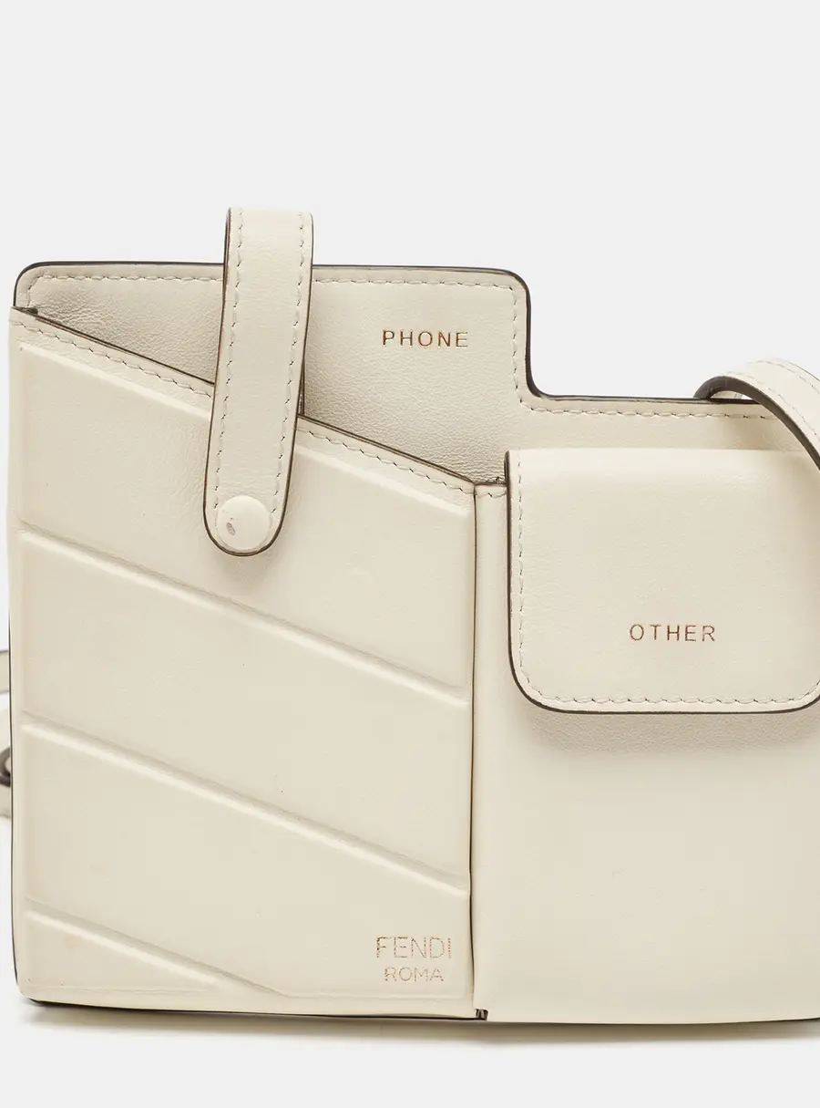 Fendi Off White Leather Mini Two Pocket Crossbody Bag