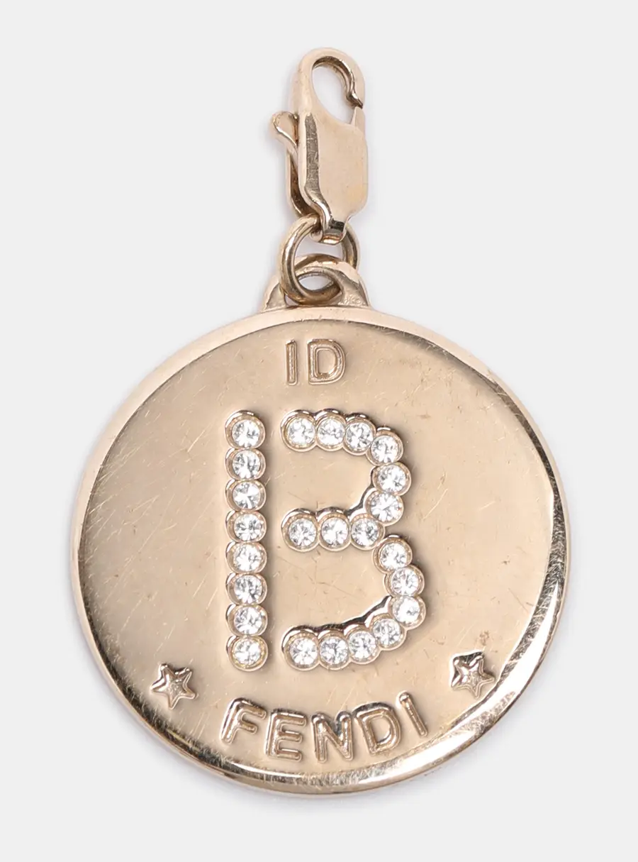 Fendi Gold Tone Hardware B Crystal Identification Pendant