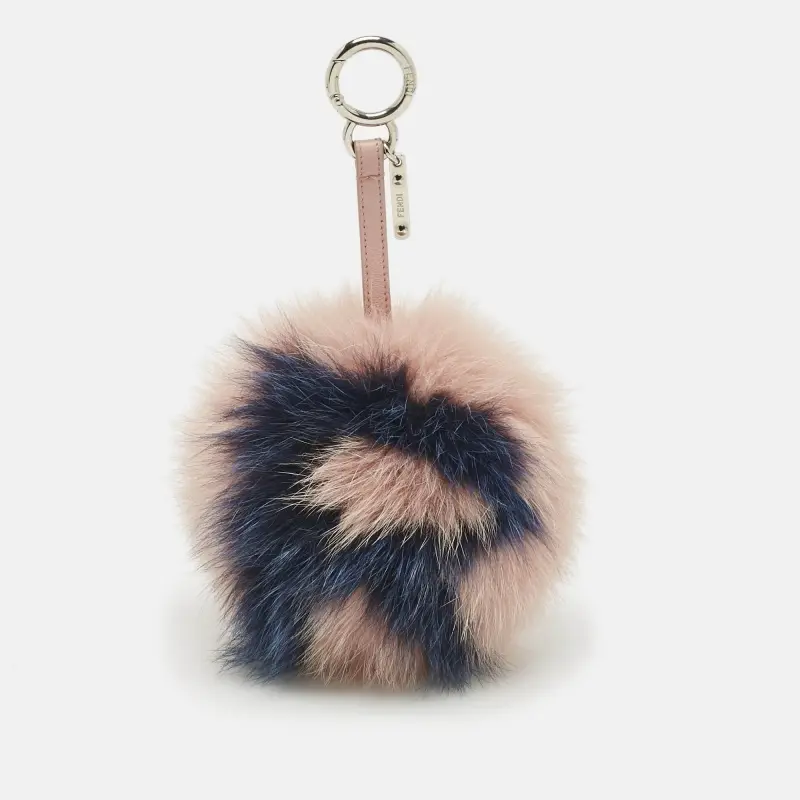 Fendi Pink/Blue Fox Fur and Leather Alphabet R Ball Bag Charm