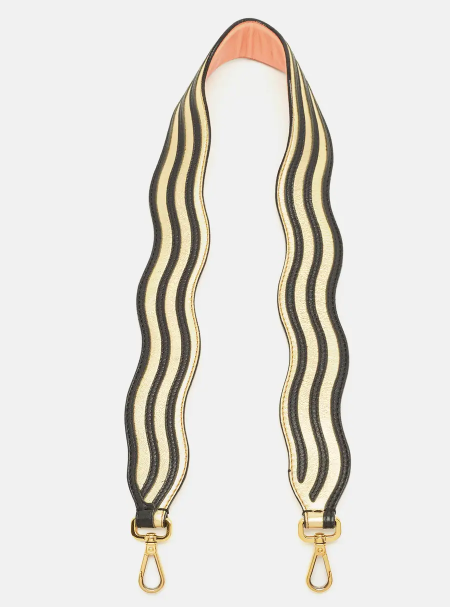 Fendi Wave Stripe Bag Shoulder Strap Gold/Black Leather