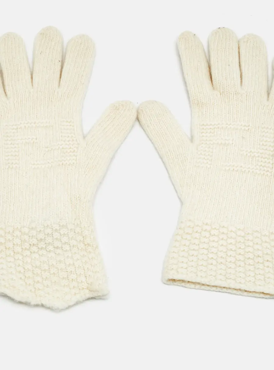 Fendi Cream Wool Knit Gloves S