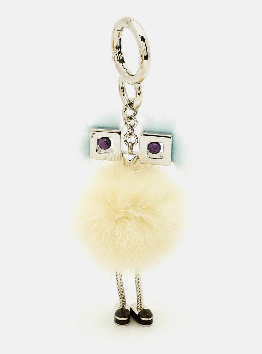 Fendi Bag Charm Yellow/Blue Fox Fur Hypnoteyes Chick Pom Pom