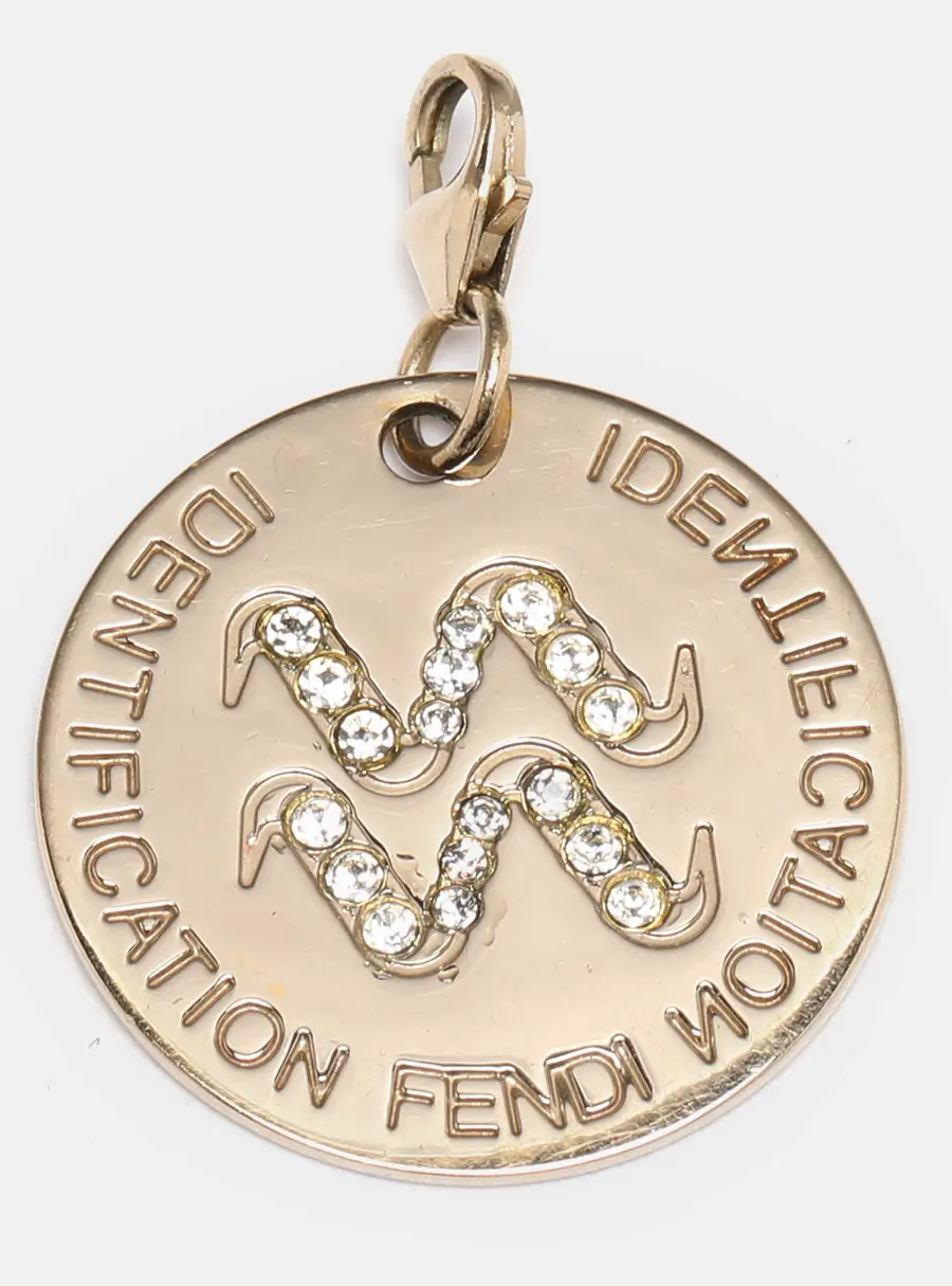 Fendi Gold Tone Hardware Crystal Identification Pendant