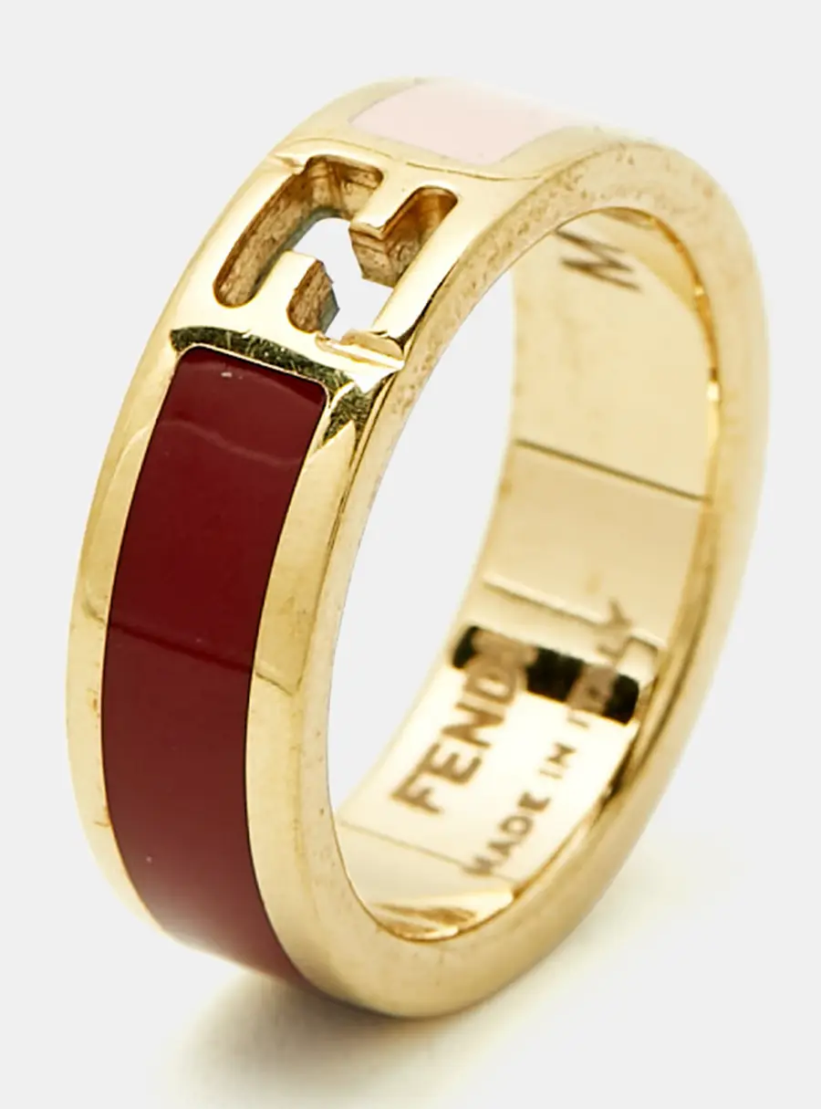 Fendi  Fendista Enamel Gold Tone Ring Size 54