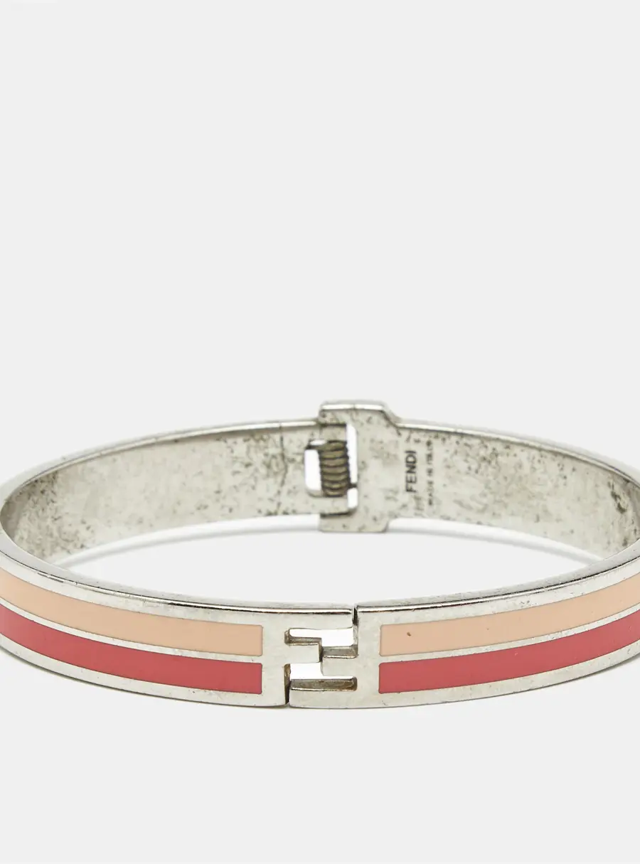 Fendi The Fendista Bicolor Stripe Enamel Silver Tone Bracelet M