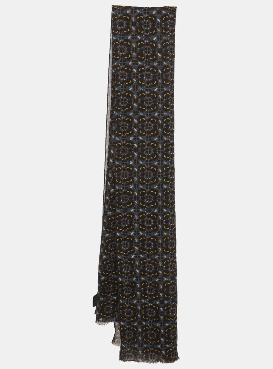 Fendi Black Monster Eye Print Wool Blend Scarf