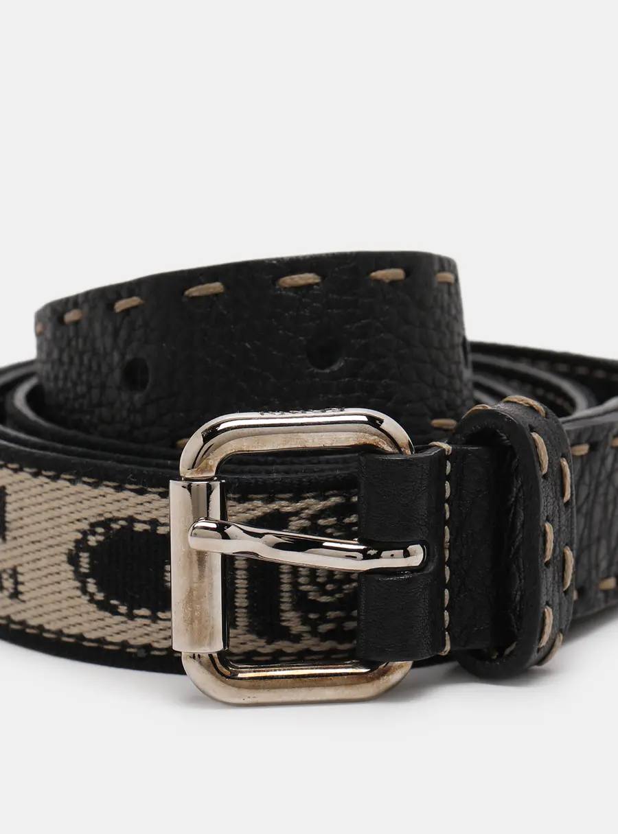 Fendi Beige/Black Jacquard and Leather Selleria Waist Belt