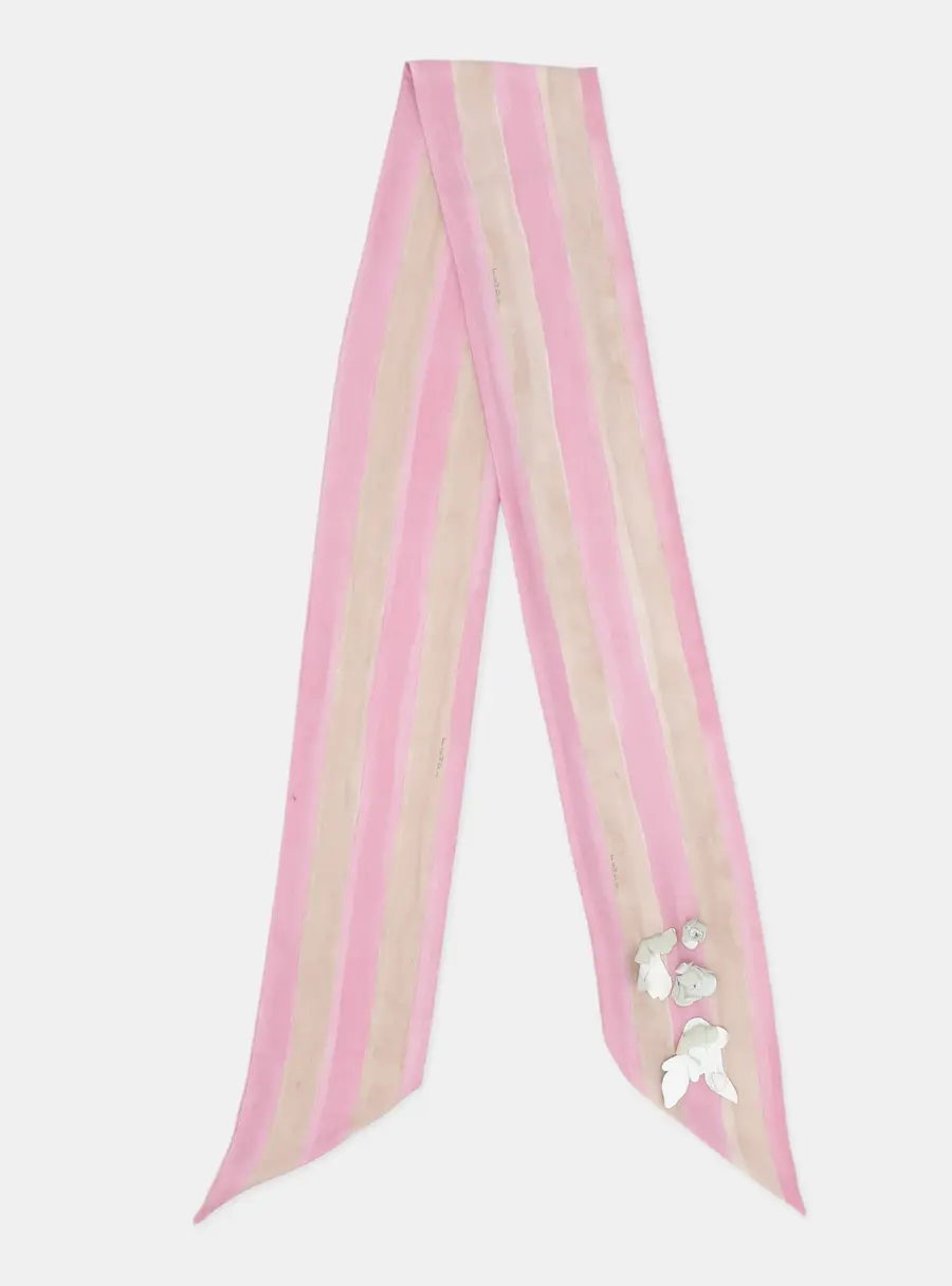 Fendi Pink/Beige Silk Floral Applique Scarf