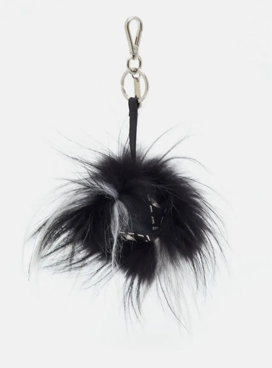 Fendi Black Leather and Fur Monster Motif Bag Bug Charm
