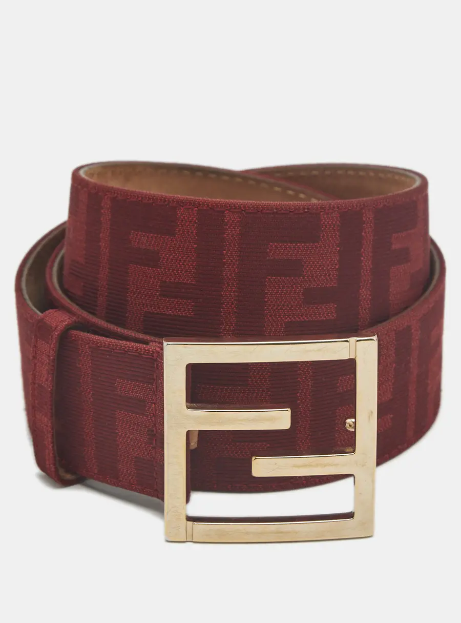 Fendi FF Logo 95 CM Buckle Belt Red Zucca Canvas
