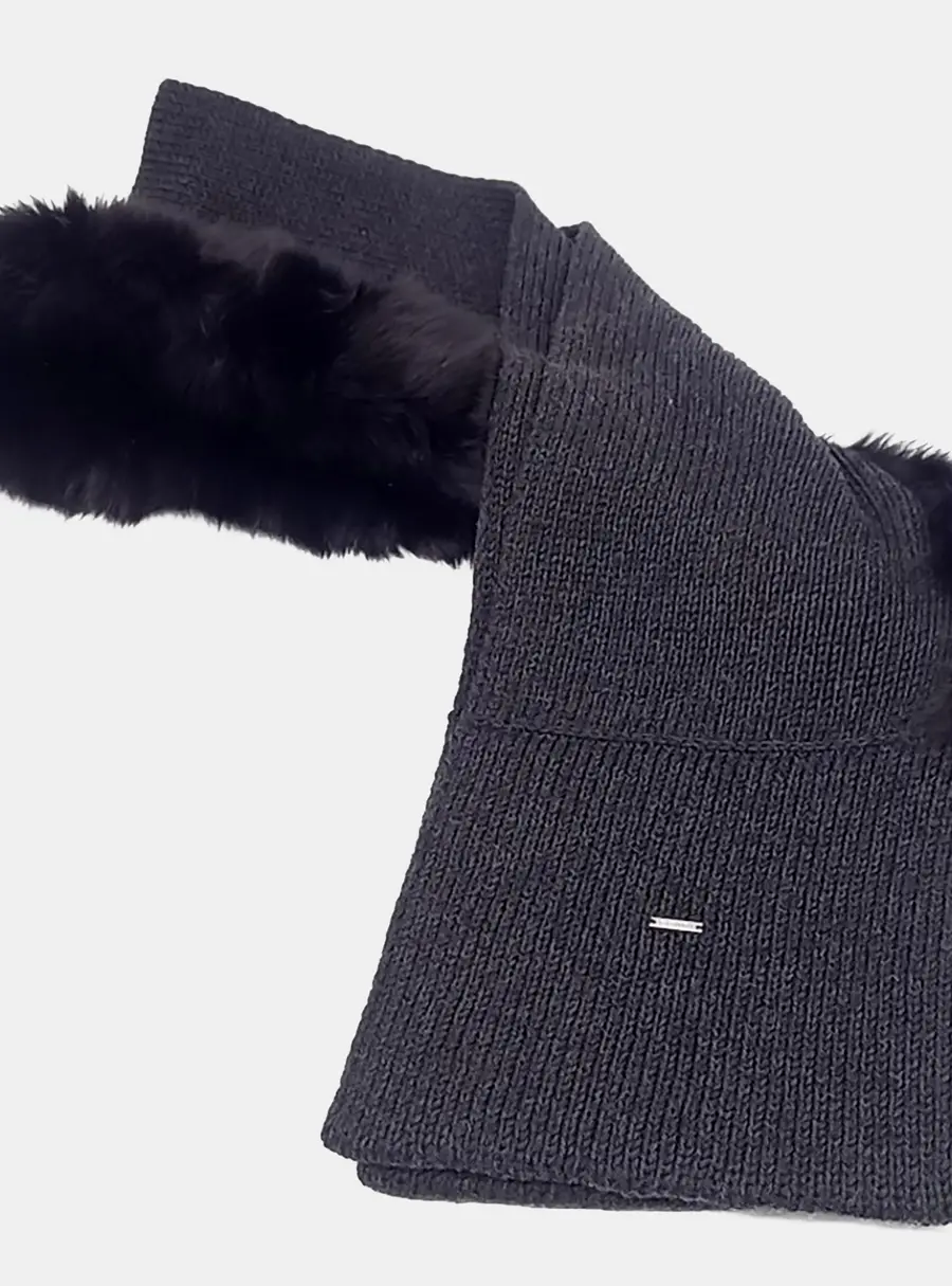 Fendi Black Wool  Fox Fur Scarf