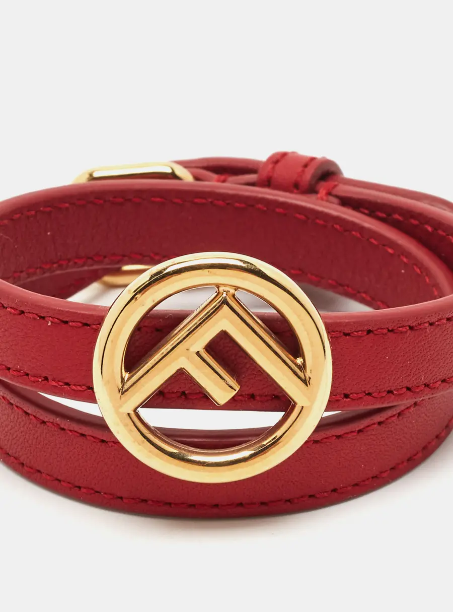 Fendi F is Fendi Leather Gold Tone Double Wrap Bracelet S
