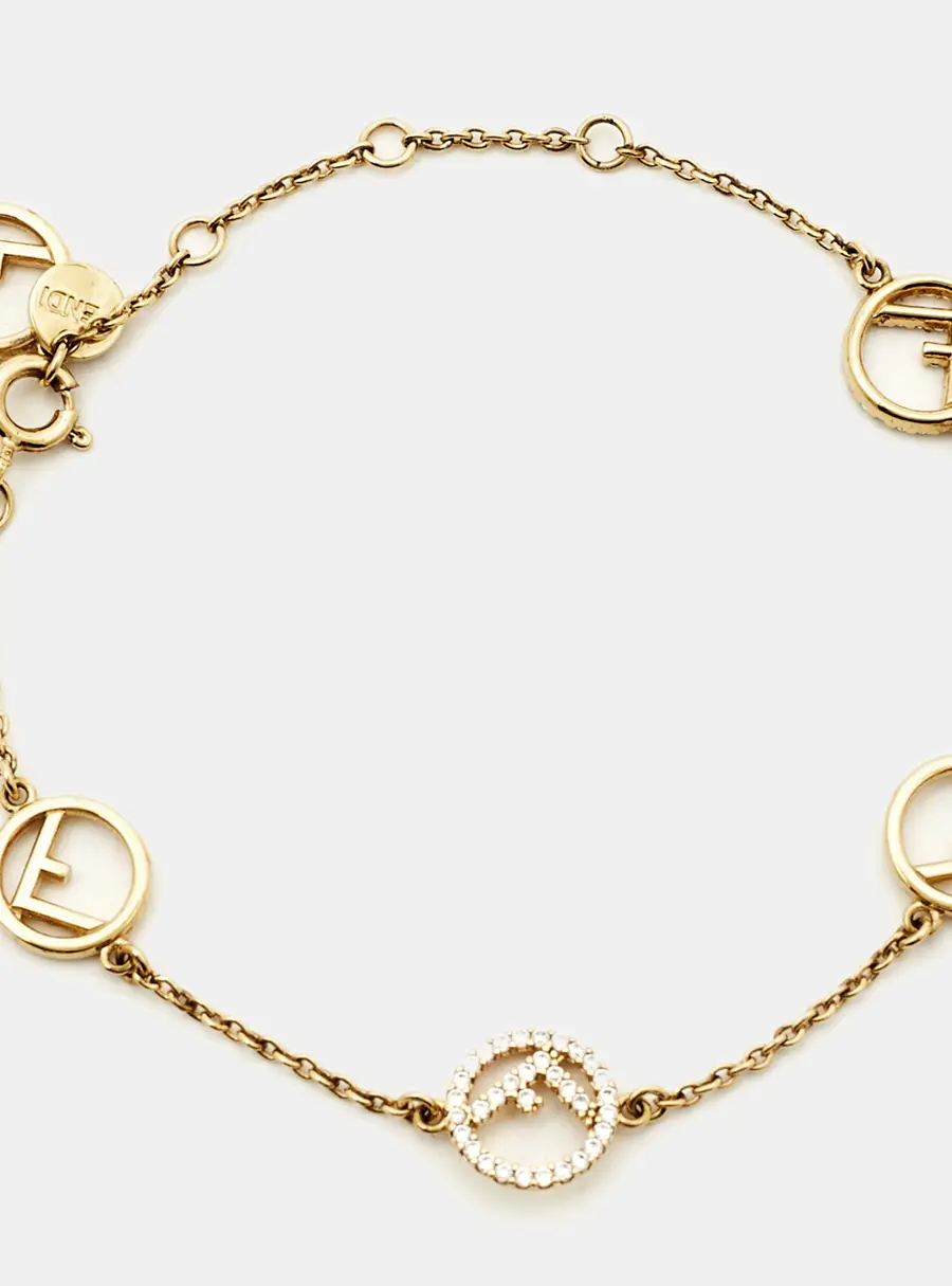 Fendi F Is Fendi Crystals Gold Tone Station Bracelet
