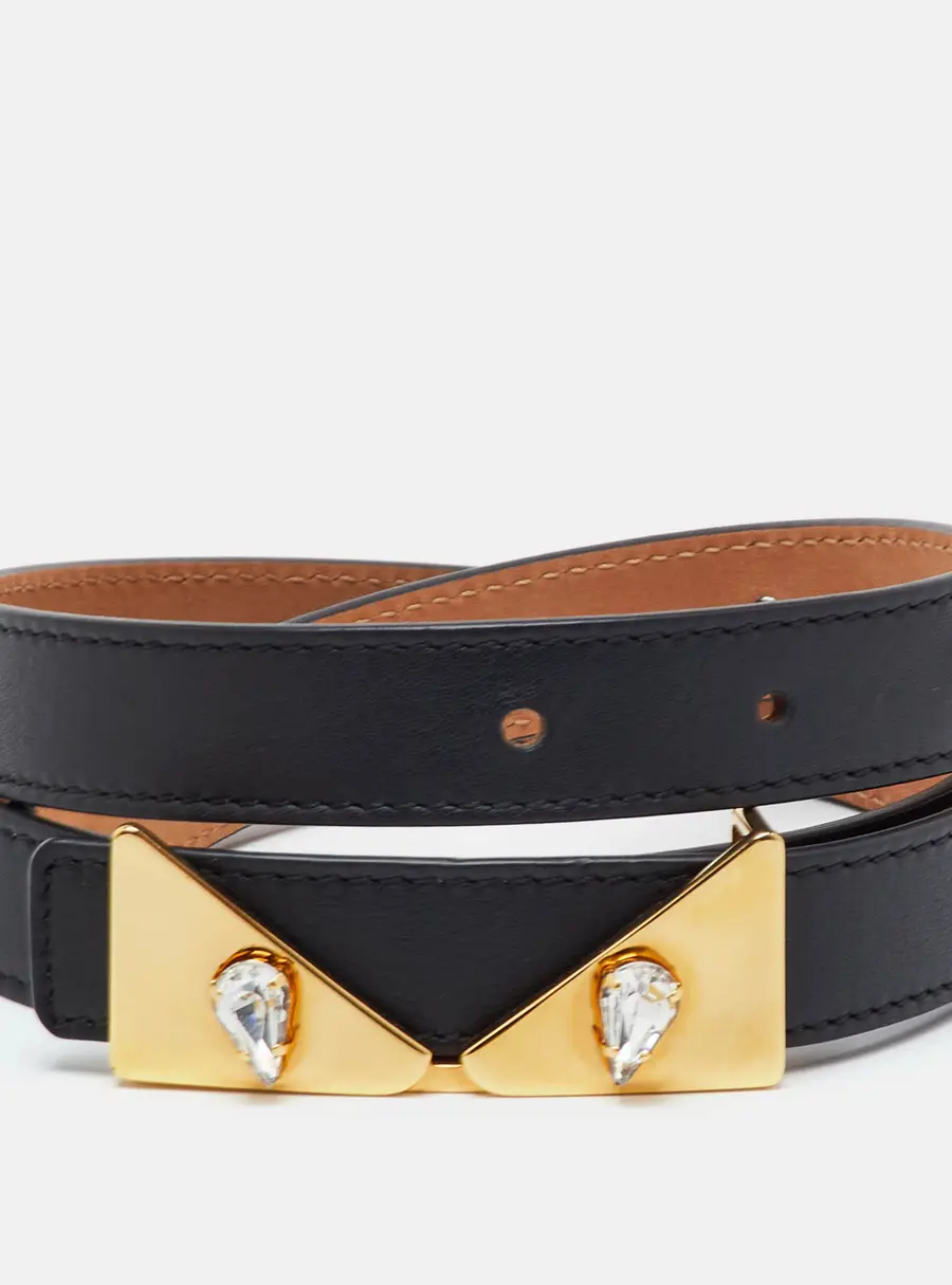 Fendi 85CM Black Leather Monster Eyes Waist Belt