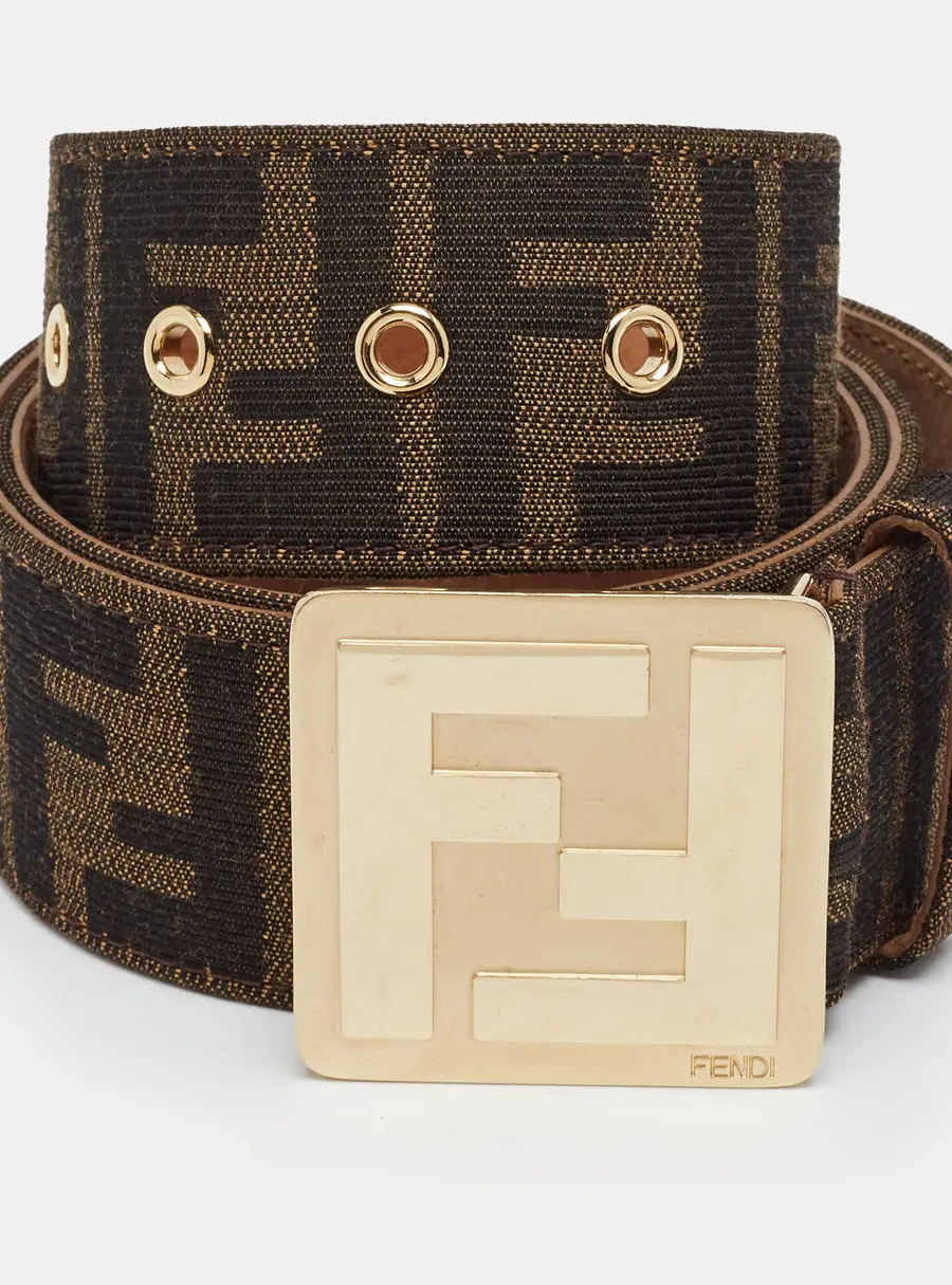 Fendi FF Buckle 90CM Belt Tobacco Zucca Canvas