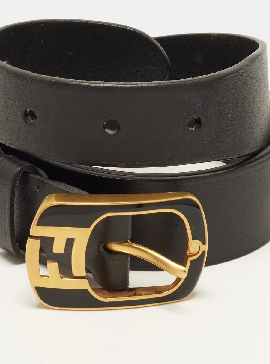 Fendi Logo 95 CM Buckle Belt Black Leather