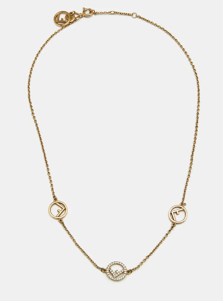Fendi  F is Fendi Crystals Gold Tone Station Necklace
