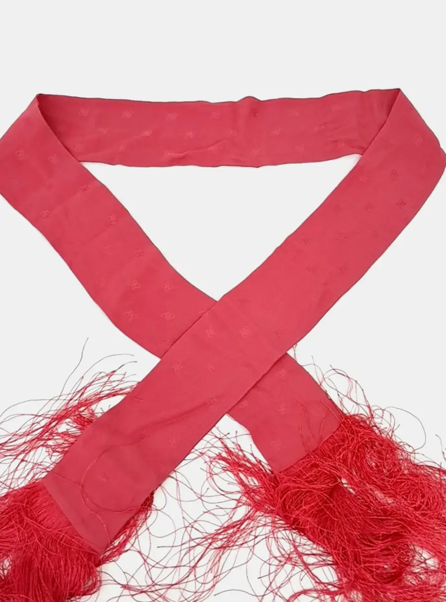 Fendi Fringe Red Silk Scarf
