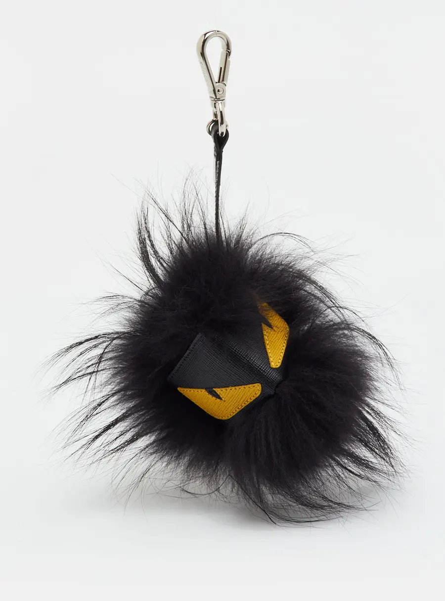 Fendi Monster Black Saffiano Leather and Fur Bag Charm
