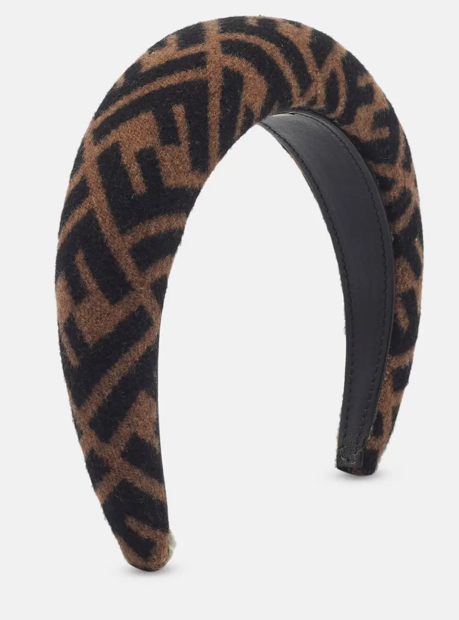 Fendi Brown Monogram Wool Blend Padded Headband