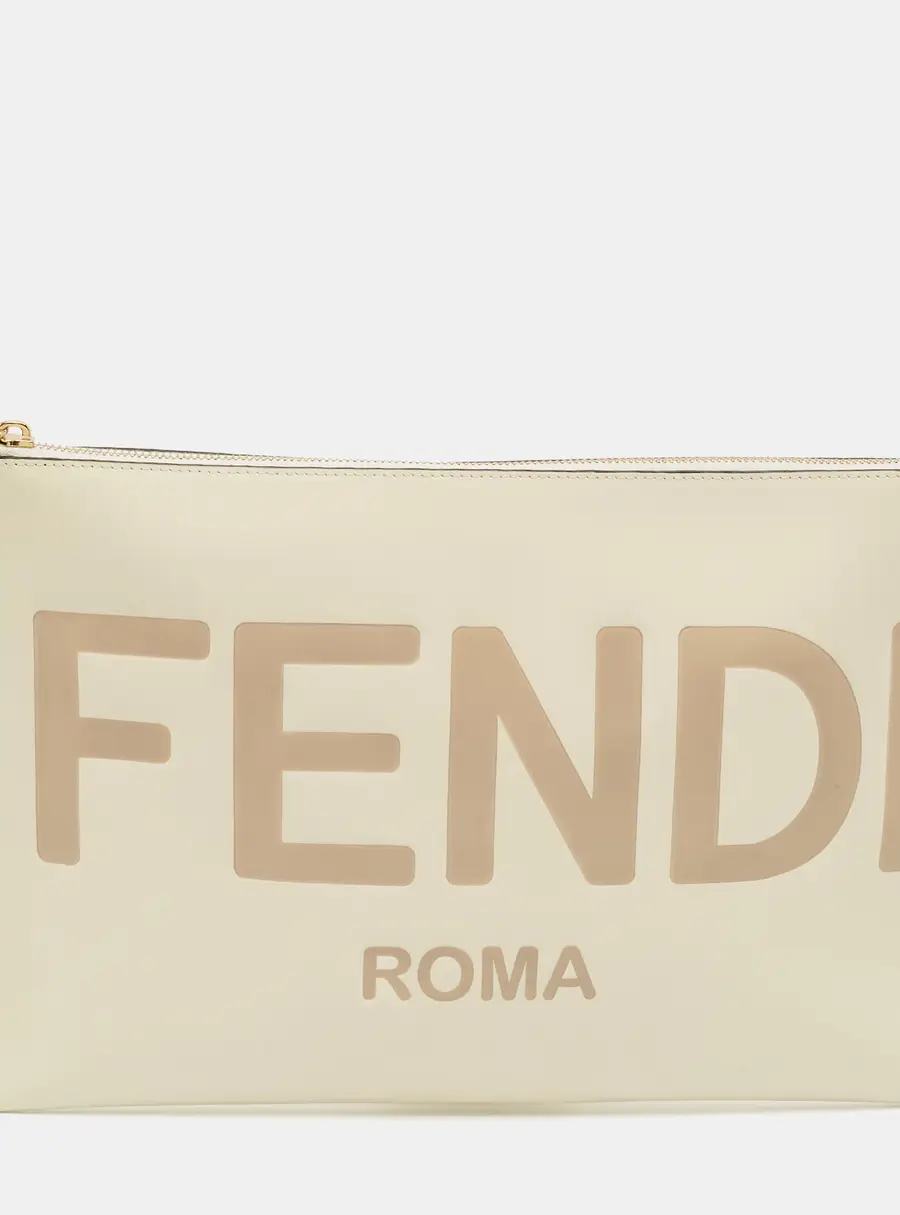 Fendi Large Off White Leather Flat Pouch