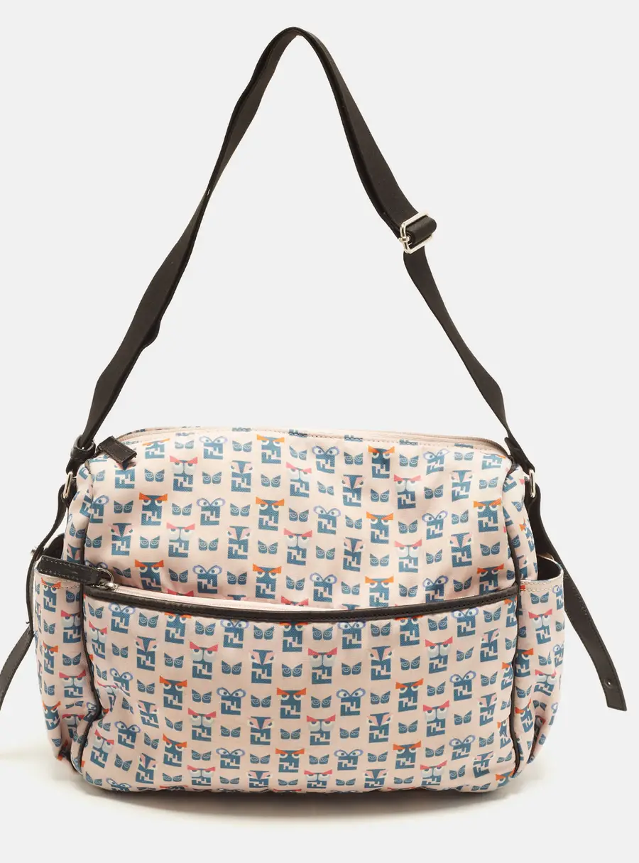 Fendi Pink/Blue Monsters FF Printed Nylon Diaper Bag