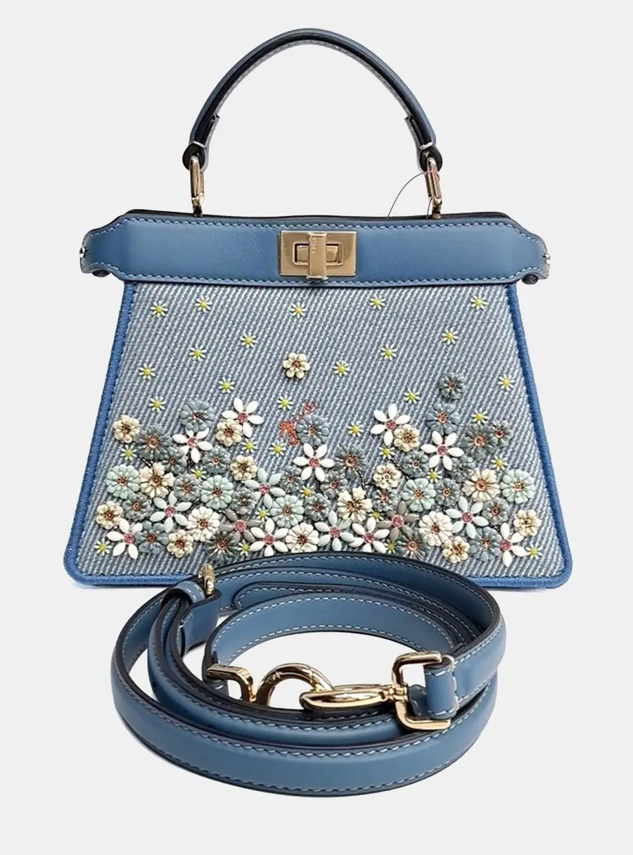 Fendi Blue Fabric Peekaboo I SEE U Petite (8BN335)